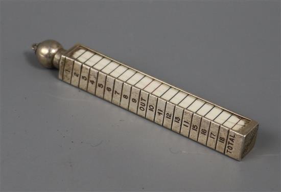 A 1930s Sampson Mordan silver and ivory mounted combination golf scorer and pencil, London, 1935, retailed by Asprey, 85mm.